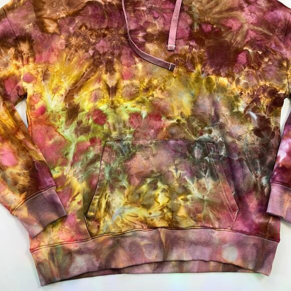 Rainbow Tie Dye Hoodie Women's Large Pink Purple Blue Ice Dyed Sweatshirt Earthy - Picture 9 of 9